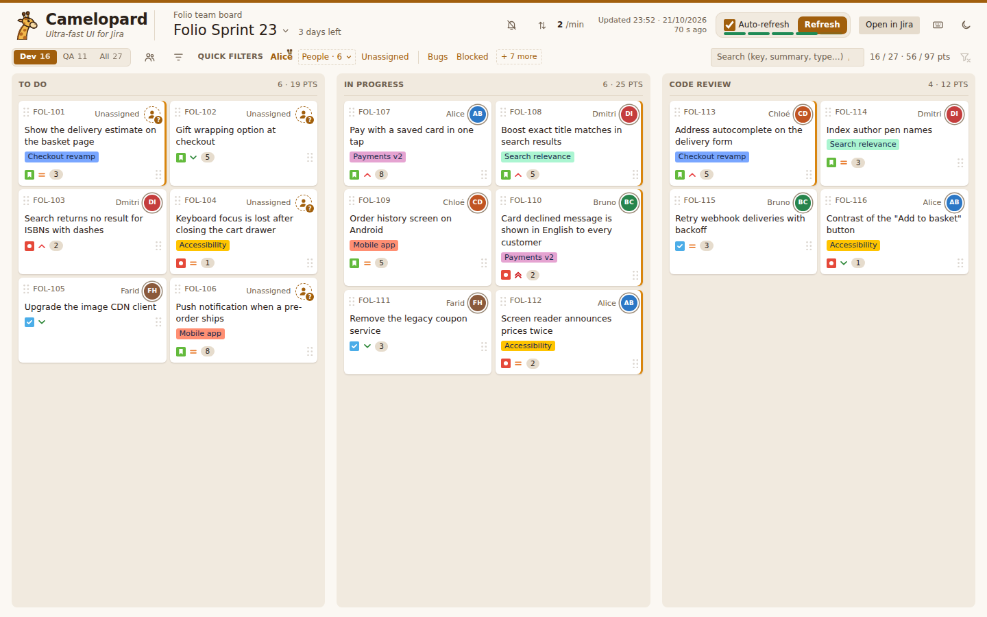 The board in the light theme.